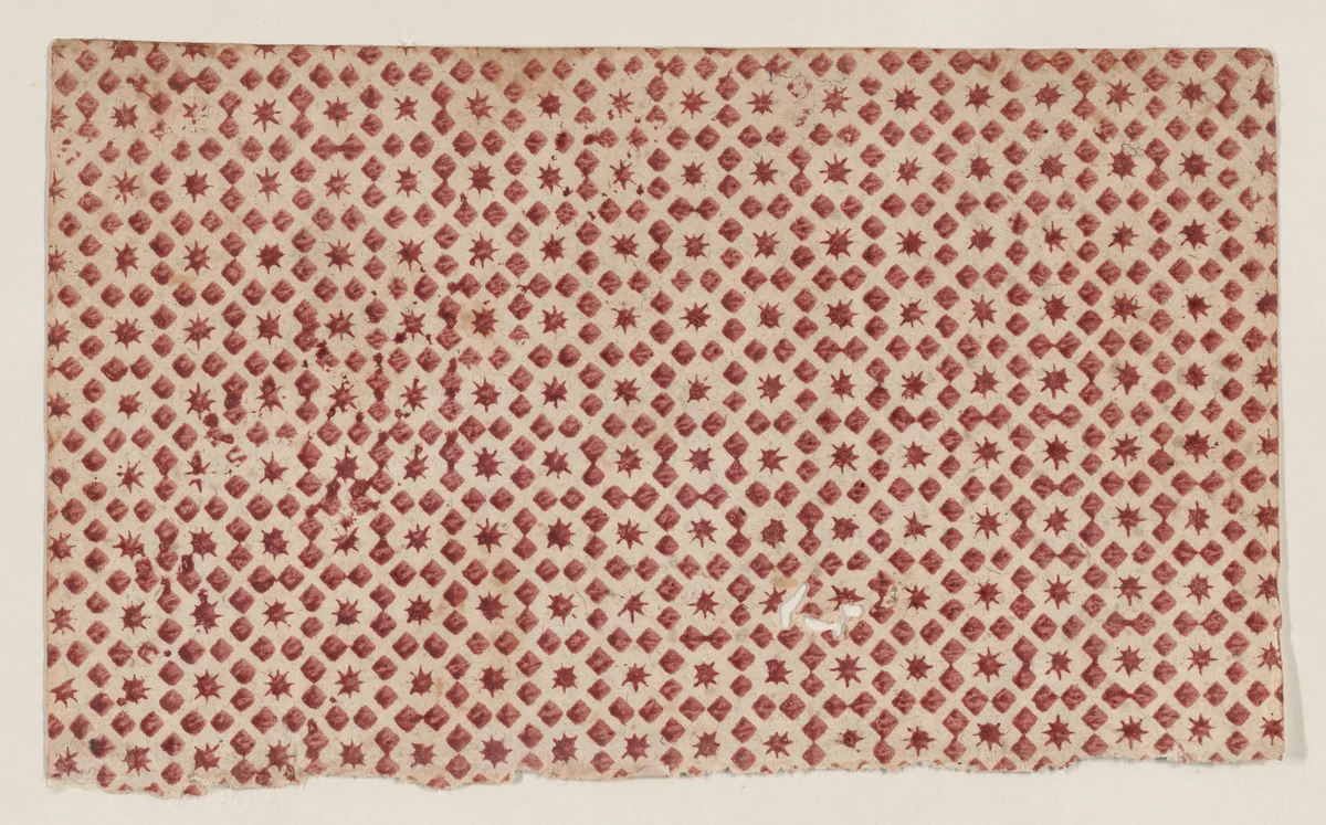 Sheet with overall square and star pattern by anonymous, print, 1800-1900