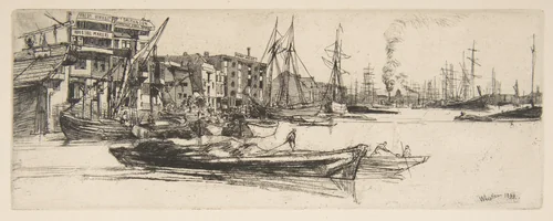 Thames Warehouses by James McNeill Whistler, print, 1859