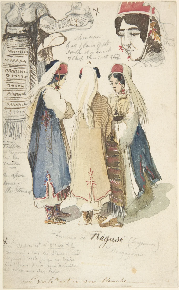 Peasant women from Ragusa by Edward Lear, drawing, 1866