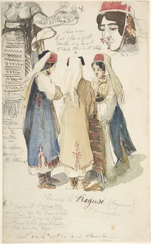 Peasant women from Ragusa by Edward Lear, drawing, 1866