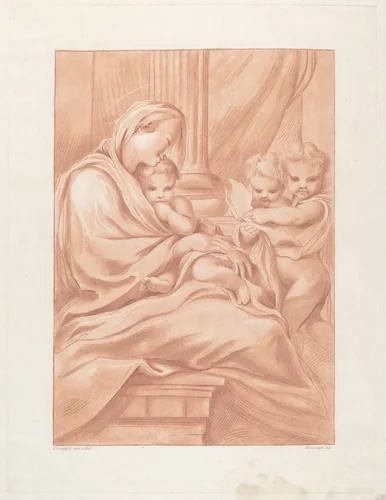 Virgin and Child with Two Angels by Andrea Scacciati, print, 1761-1771