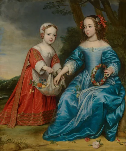 Double Portrait of Prince Willem III (1650- 1702) and his Aunt Maria, Princess of Orange (1642-1688), as Children by Gerrit van Honthorst, painting, 1653