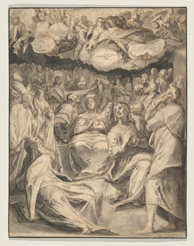 The Pentecost by Master of the Egmont Albums, drawing, 1501-1600
