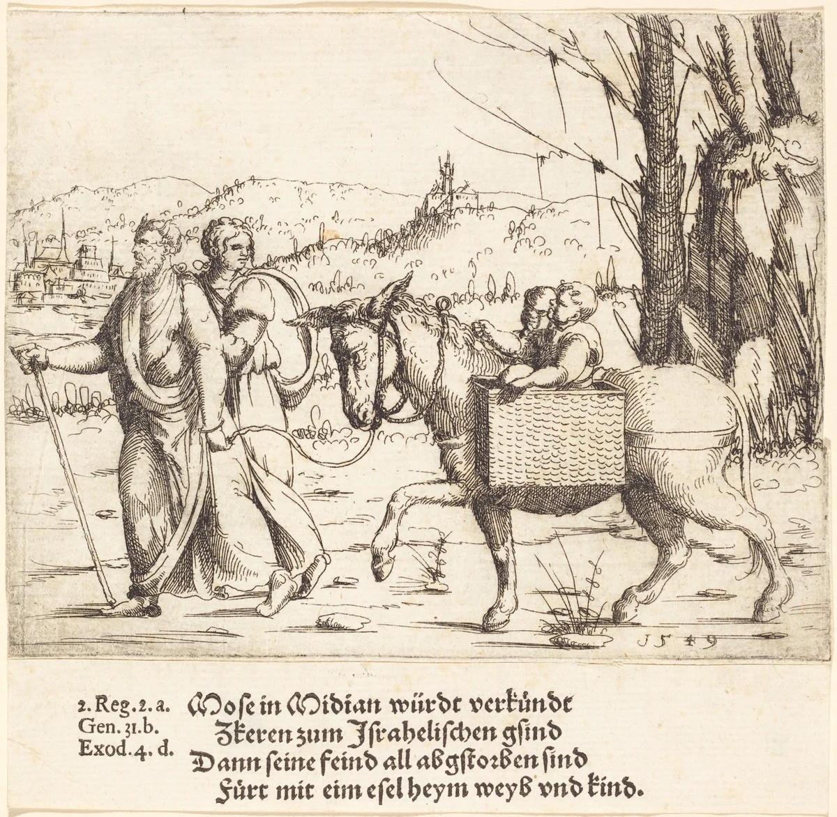 Moses Returns to Egypt from Midian by Augustin Hirschvogel, print, 1549