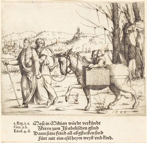 Moses Returns to Egypt from Midian by Augustin Hirschvogel, print, 1549
