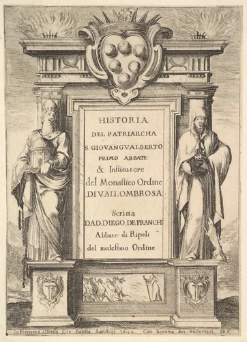 Frontispiece, from "Frontispiece and four scenes from the life of Saint John Gualbert" (Frontispice et quatre vignettes pour une vie de Saint Jean Gualbert) by Stefano della Bella, print, 1640