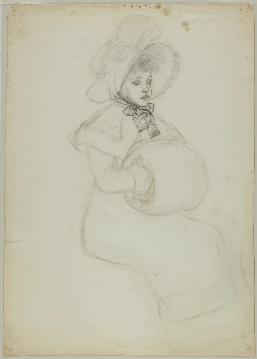 Seated Girl with Muff by Kate Greenaway, drawing, 1866-1901