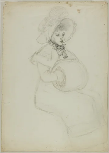 Seated Girl with Muff by Kate Greenaway, drawing, 1866-1901