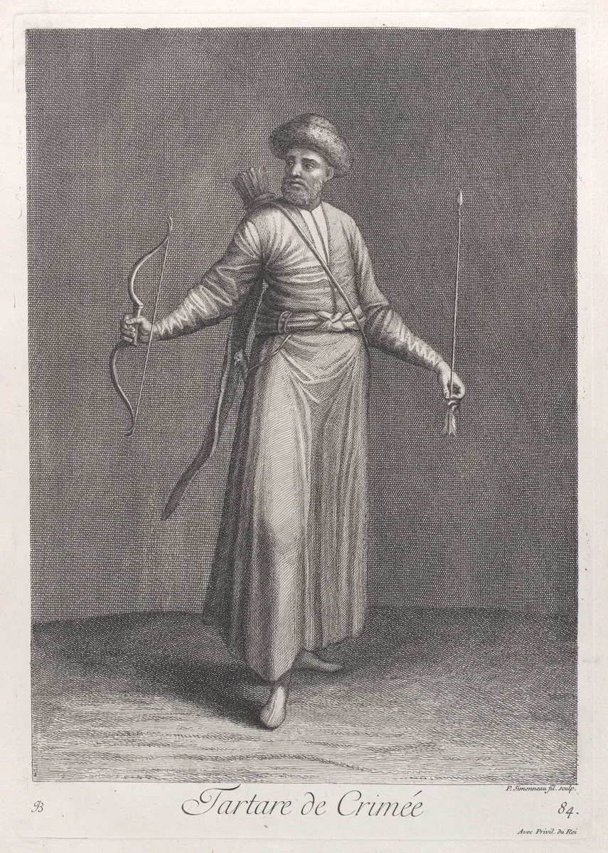 Tartare de Crimée, plate 84 from "Recueil de cent estampes représentent differentes nations du Levant" by Jean Baptiste Vanmour, print, 1714-1715