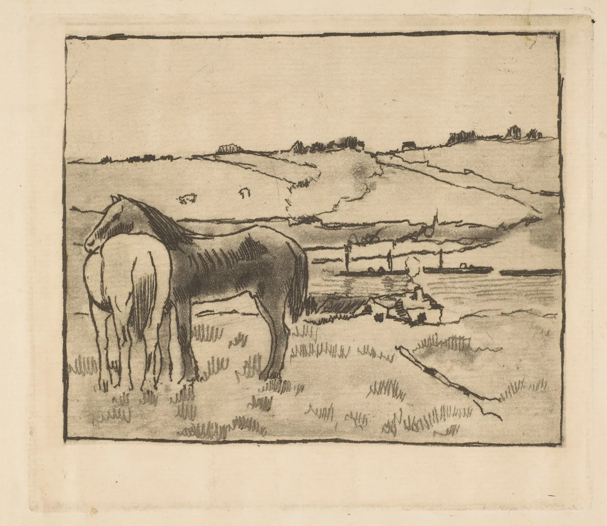 Horses in the Meadow by Edgar Degas, print, 1891-1892