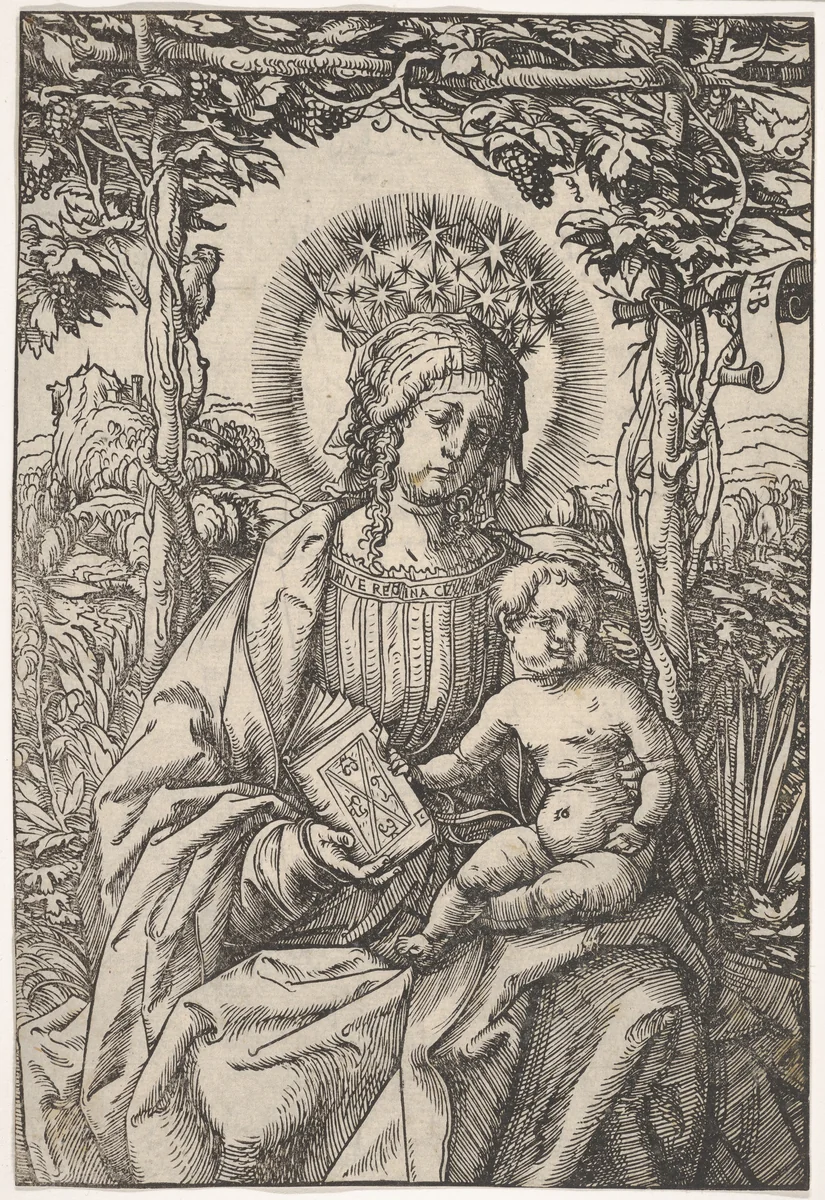 The Virgin with a Book in an Arbor by Hans Burgkmair, print, 1507-1509