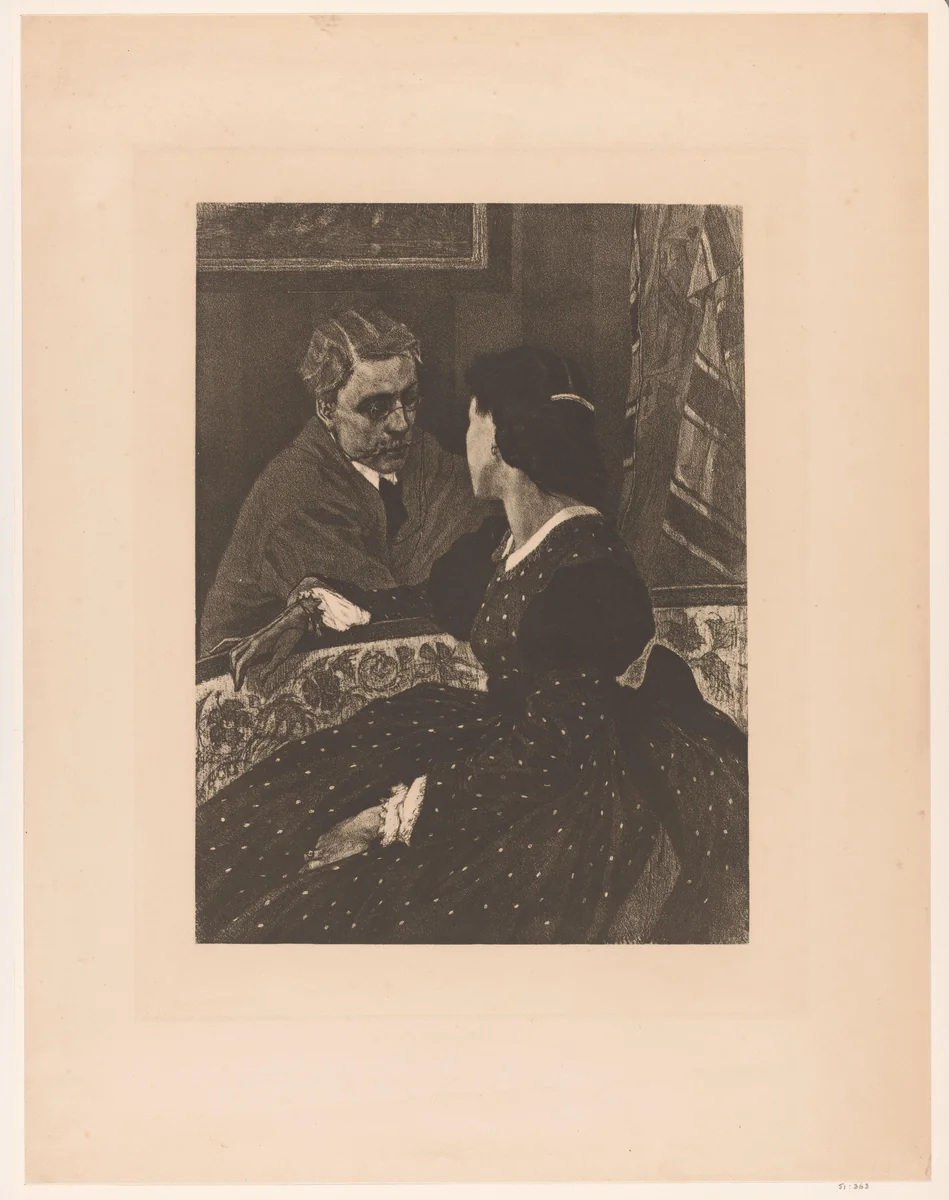 Man en vrouw in een interieur by Félicien Rops, print, 1843-1898