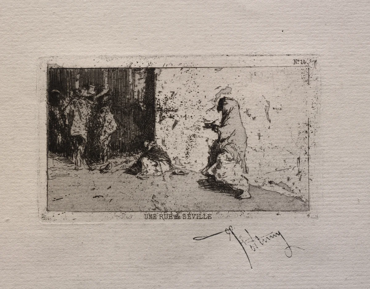 A Street in Seville by Mariano Fortuny, print, 1856-1866