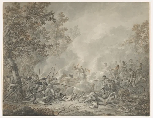 A Battle Between Cavalrymen and Infantry by Dirk Langendijk, drawing, 1790