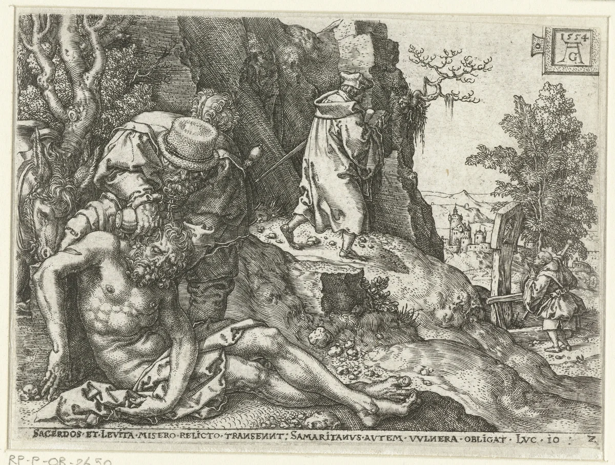 Barmhartige Samaritaan verzorgt de wonden by Unknown, print, 1554