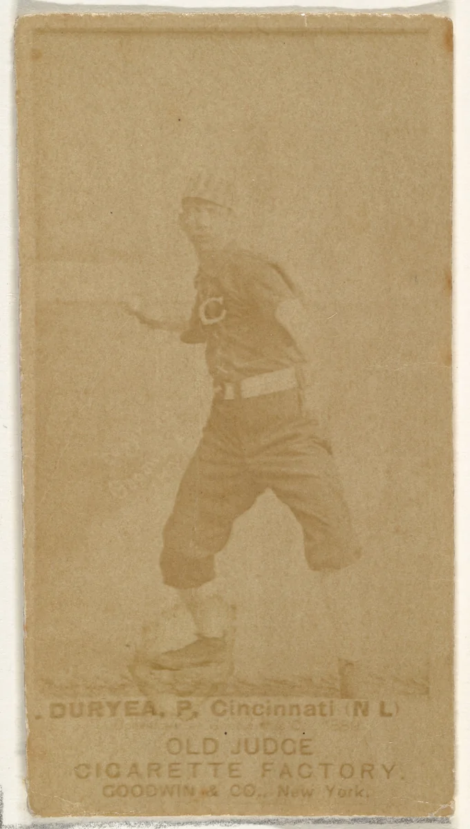 James Newton "Jesse" Duryea, Pitcher, Cincinnati, from the Old Judge series (N172) for Old Judge Cigarettes by Goodwin & Company, photograph, 1888-1889