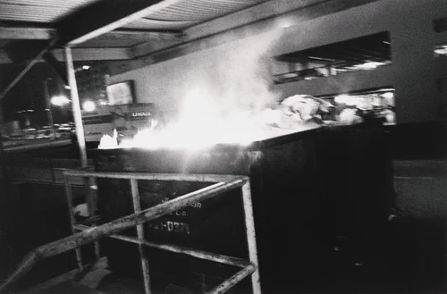 Dumpster Fire, Hollywood by Jim Goldberg, photograph, 1989