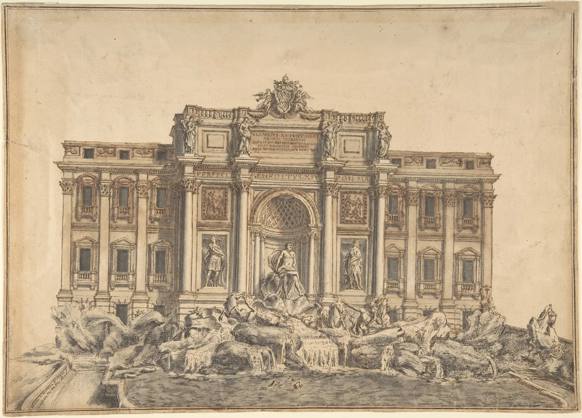 The Trevi Fountain, Rome by Adami, drawing, 1700-1799