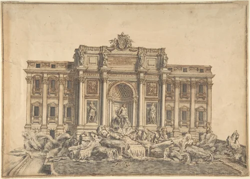 The Trevi Fountain, Rome by Adami, drawing, 1700-1799