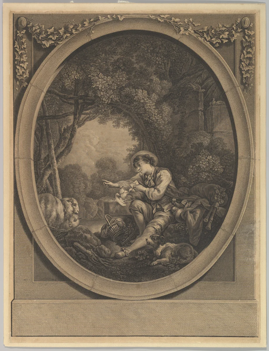 L'Départ du Courier (The Departure of the Messenger) by Jacques Firmin Beauvarlet, print, 1746-1797