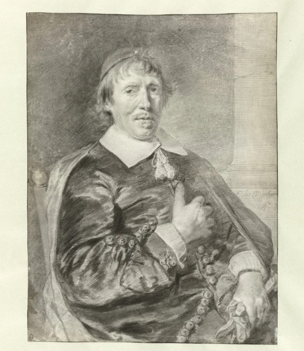 Portrait of a Seated Man, Possibly a Priest by anonymous, drawing, 1650-1700
