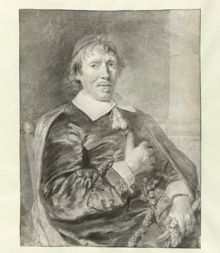Portrait of a Seated Man, Possibly a Priest by anonymous, drawing, 1650-1700