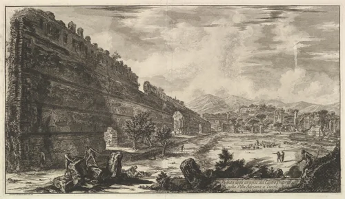 Veduta degli avanzi del Castro Pretorio nella Villa Adriana a Tivoli (View of the Remains of the Praetorian Fort [the Poecile], Hadrian's Villa, Tivoli) by Giovanni Battista Piranesi, print, 1770