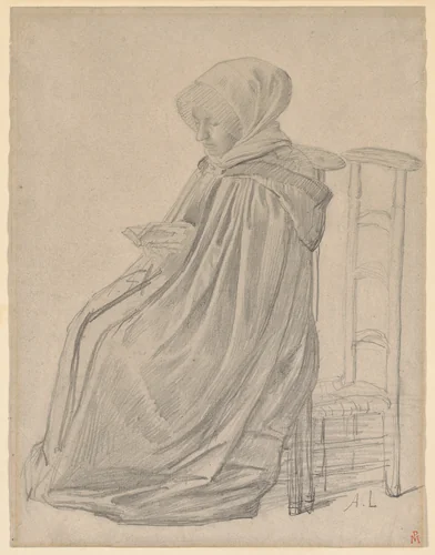 Seated Woman Reading, study for "Le Pélerinage" by Alphonse Legros, drawing, 1871