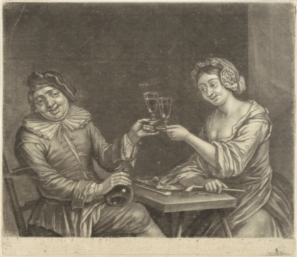 Proostend paar by Marcellus Laroon, print, 1663-1702