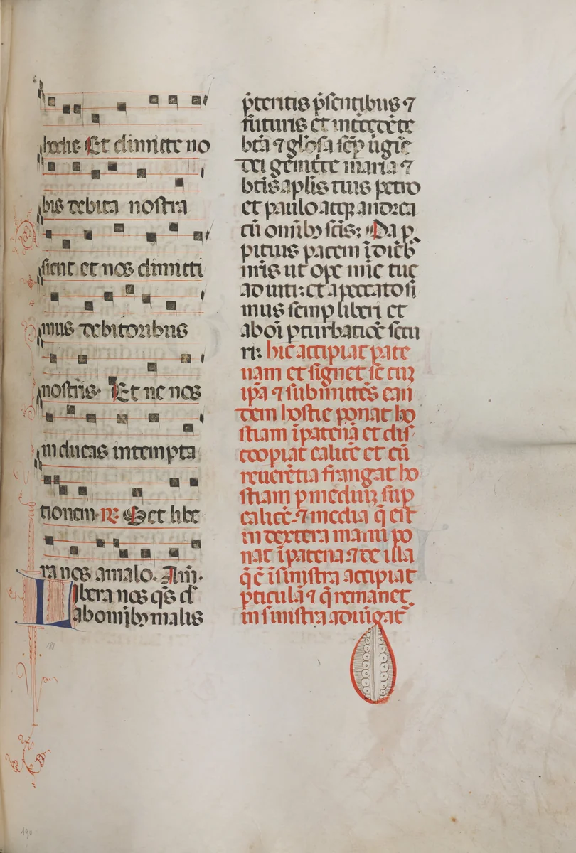 Missale: Fol. 190: Music for various prayers by Bartolommeo Caporali, book, 1469