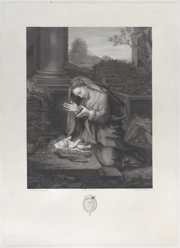 The Virgin adoring the Christ child by Vincenzo Della Bruna, print, 1824-1870