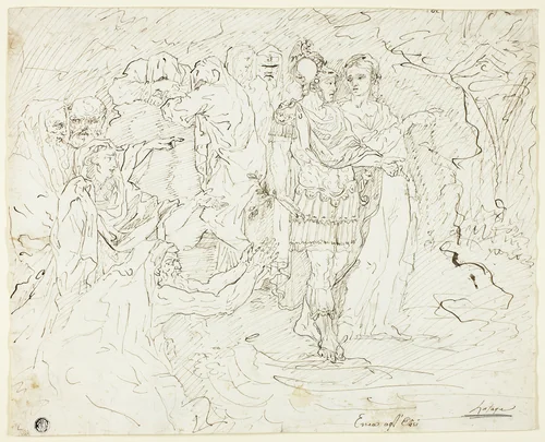 Aeneas in the Elysian Fields (recto); Sketches of Groups of Figures (verso) by Raymond de Lafage, drawing, 1676-1684