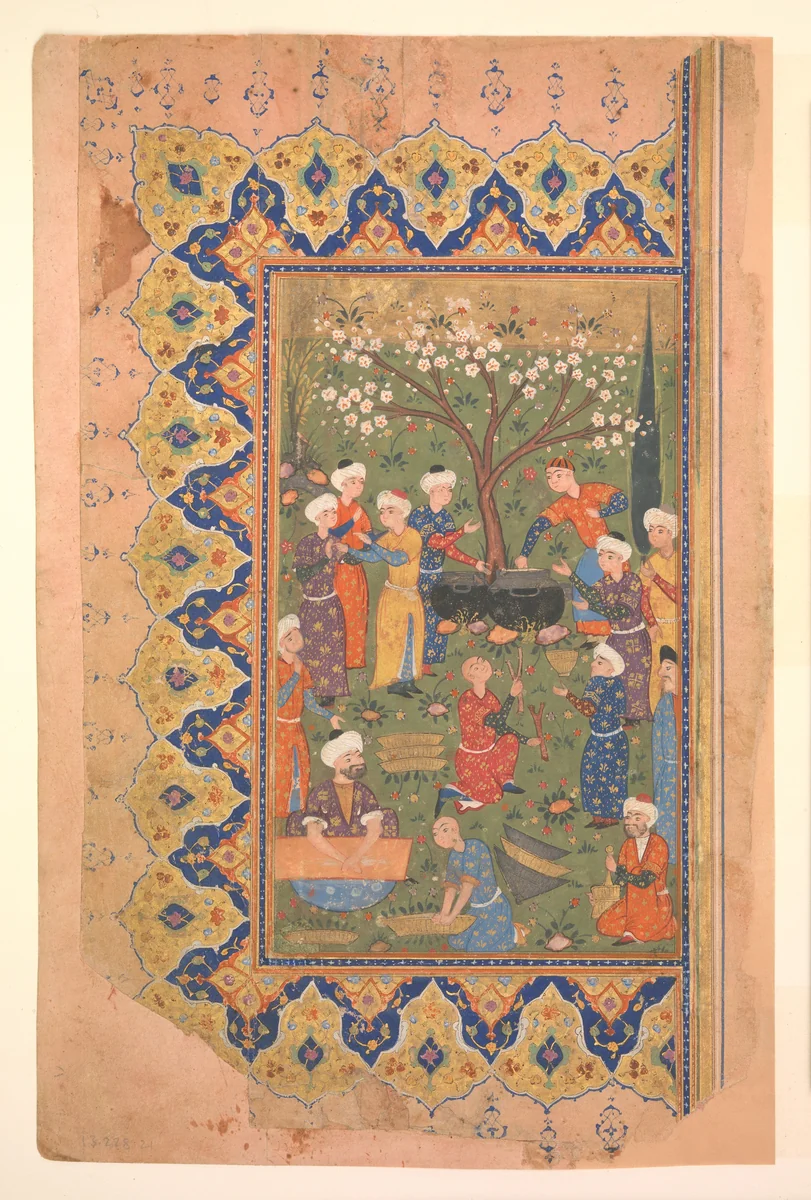 "Preparation For a Noon-Day Meal," Folio from a Divan (Collected Works) of Mir 'Ali Shir Nava'i by Ali Shir Nava'i, manuscript, 1555-1605