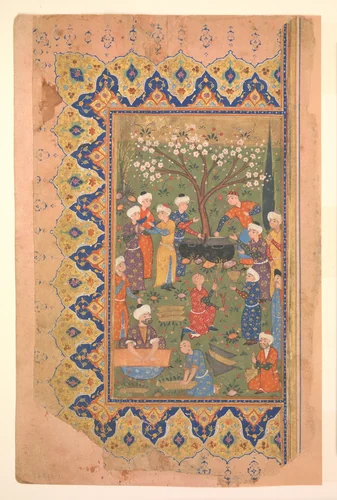 "Preparation For a Noon-Day Meal," Folio from a Divan (Collected Works) of Mir 'Ali Shir Nava'i by Ali Shir Nava'i, manuscript, 1555-1605