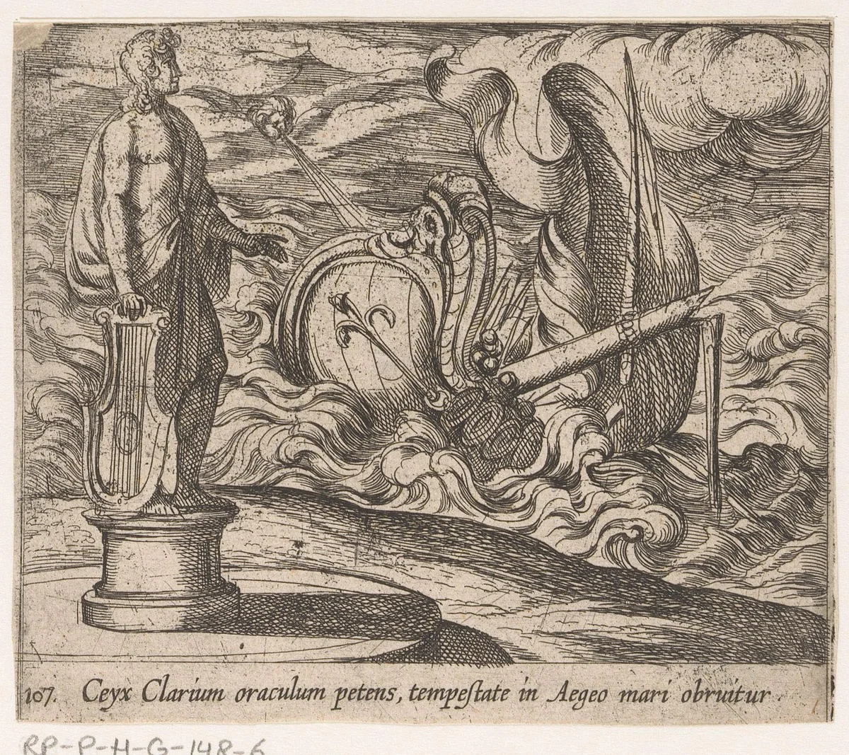 Wrak van het schip van Ceyx by Antonio Tempesta, print, 1606-1638