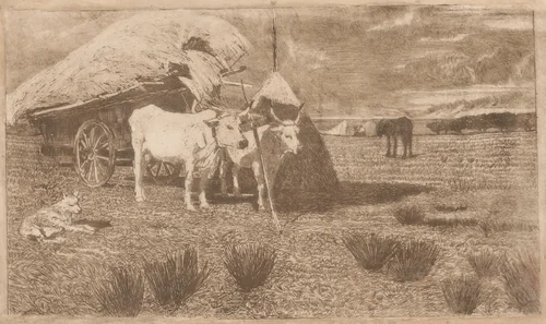 Oxen Yoked to a Cart (Maremma) (Bovi al carro (Maremma)) by Giovanni Fattori, print, 1886-1887