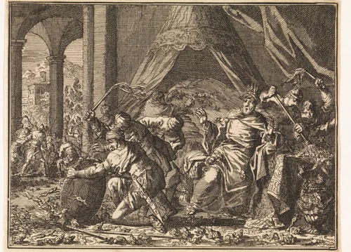 Plaag van de kikkers by Jan Luyken, print, 1712
