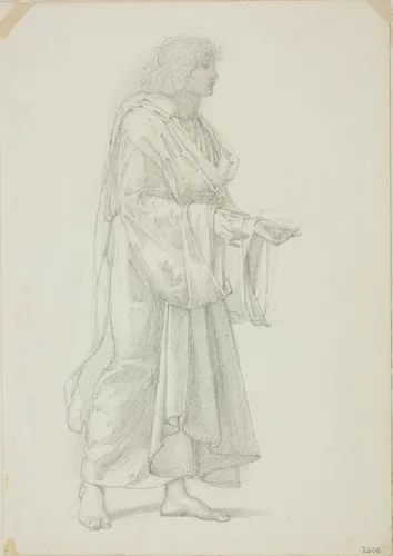 Draped Standing Male Figure by Edward Burne-Jones, drawing, 1868-1883
