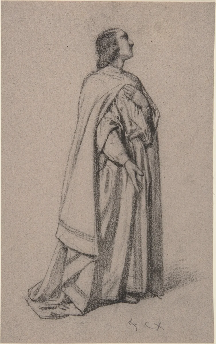 Standing Figure of a Robed Man by François-Claudius Compte-Calix, drawing, 1813-1880