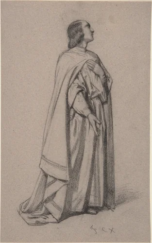 Standing Figure of a Robed Man by François-Claudius Compte-Calix, drawing, 1813-1880