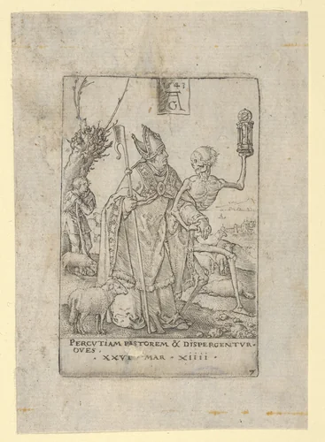Death and the Bishop, from "The Power of Death" (Allegory of Original Sin and Death) by Heinrich Aldegrever, print, 1541