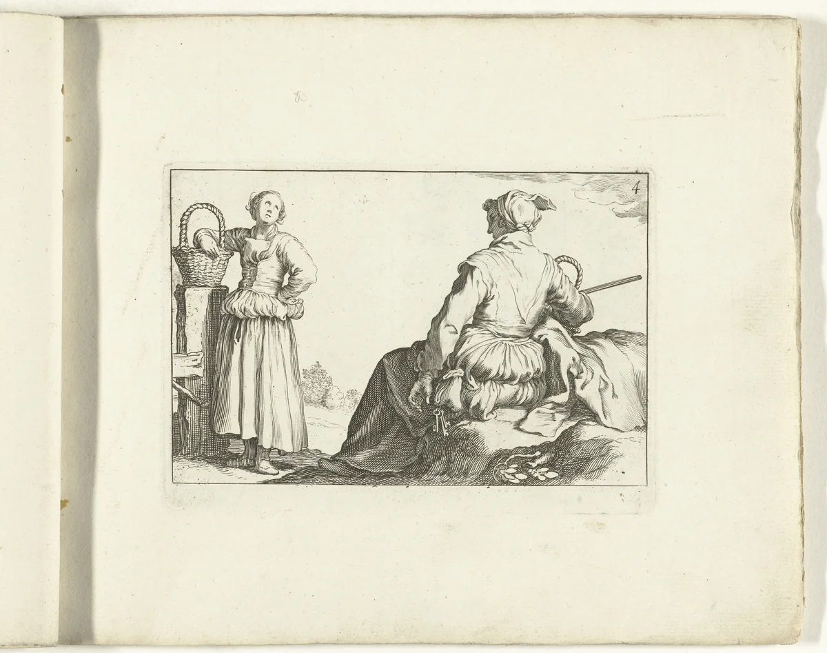 Twee boerinnen by Cornelis Bloemaert, print, 1700-1800