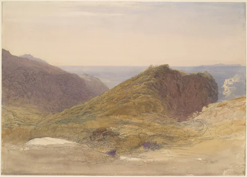 On the North Coast of Devon, Lundy Island in the Distance by Samuel Palmer, drawing, 1830-1840