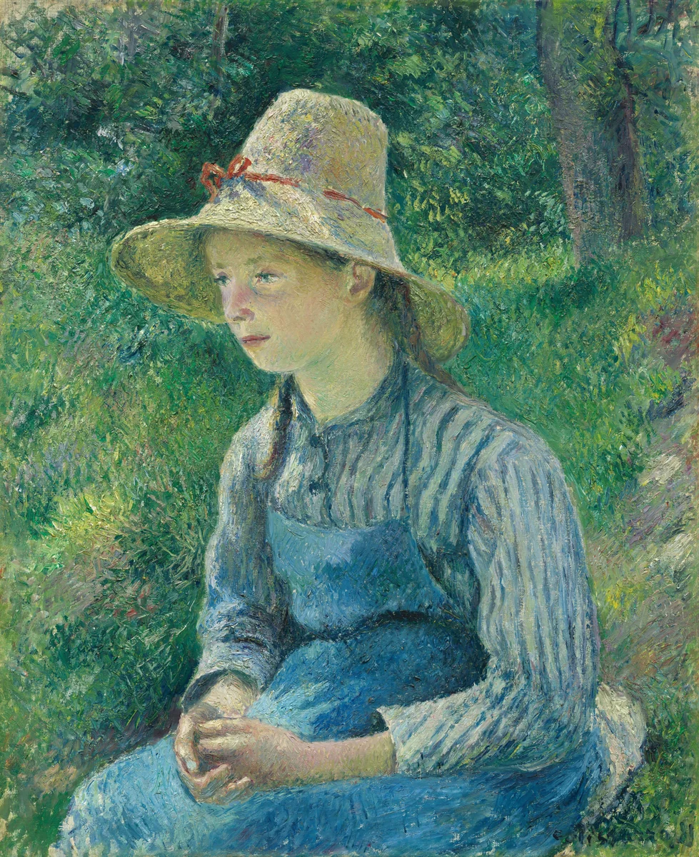Peasant Girl with a Straw Hat by Camille Pissarro, painting, 1881