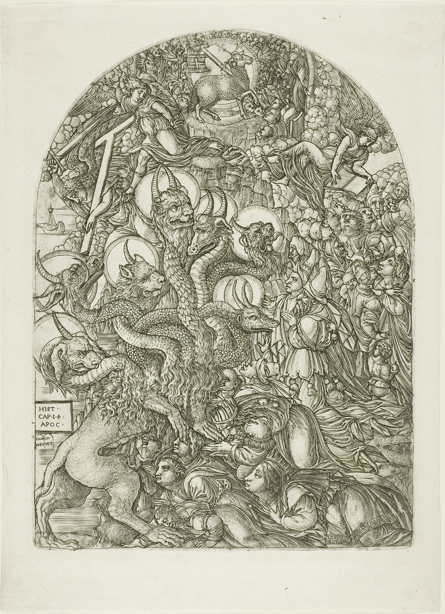 The Beast with Seven Heads by Jean Duvet, print, 1505-1570