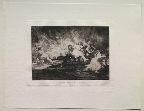 The Horrors of War: They Escape Through the Flames by Francisco de Goya, print, 1810-1820