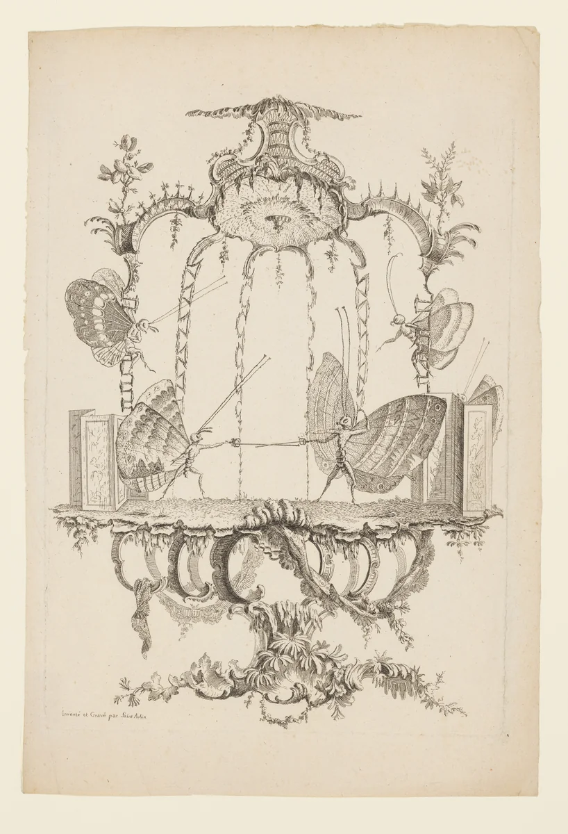 The Duel (Le Duel), from Essay on Butterflies Masquerading as Humans (Essai de Papilloneries Humaines) by Charles Germain de Saint-Aubin, print, 1751-1765