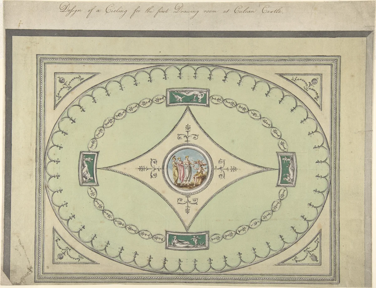 Design for a Ceiling for the First Drawing Room at Culzean Castle, Ayrshire by Robert Adam, drawing, 1779-1782