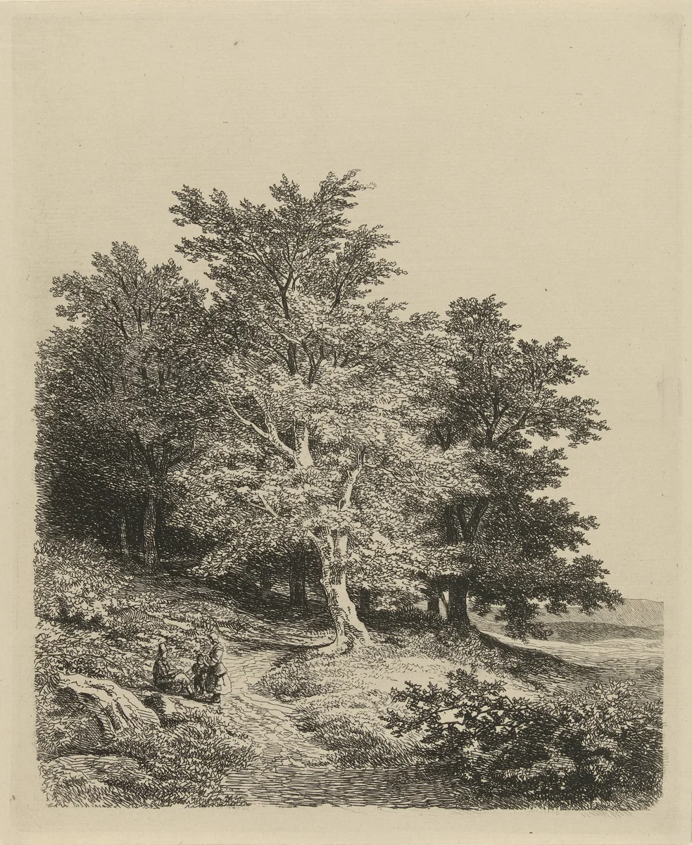 Figuren bij een bosrand by Remigius Adrianus Haanen, print, 1850