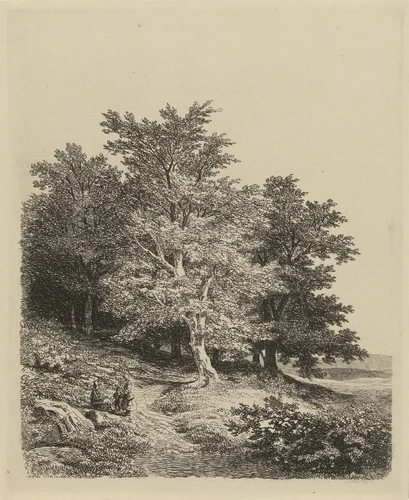 Figuren bij een bosrand by Remigius Adrianus Haanen, print, 1850